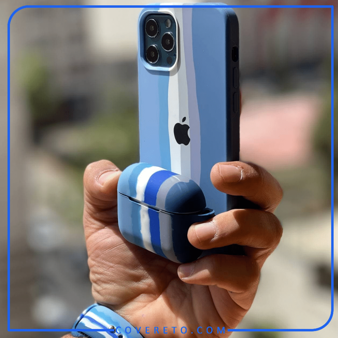 کاور سیلیکونی رنگین کمانی آبی مناسب برای گوشی آیفون